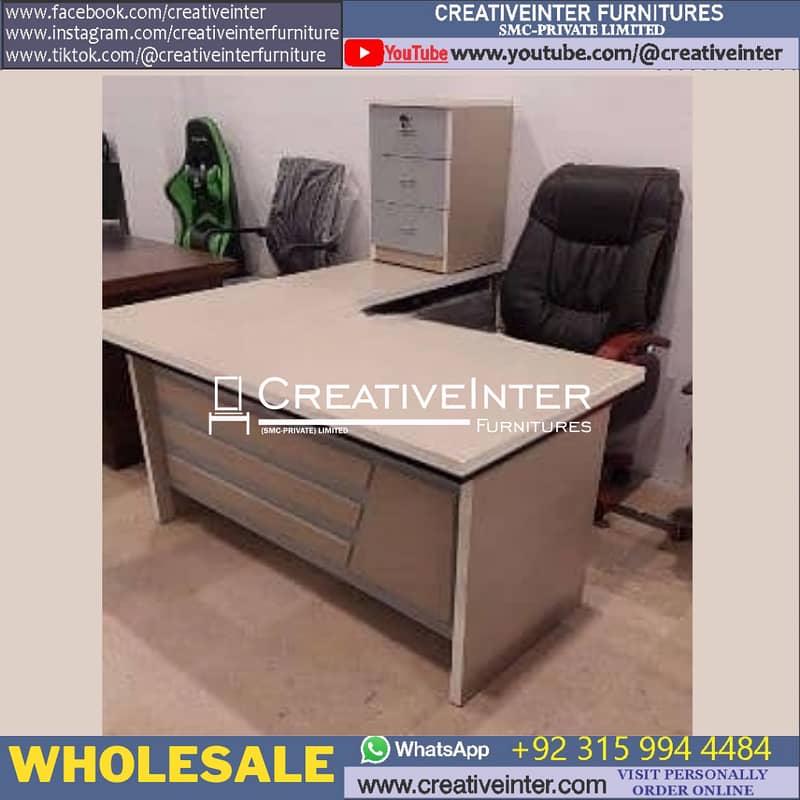 Executive Office Table L shape Desk Study Computer Workstation Chair 4