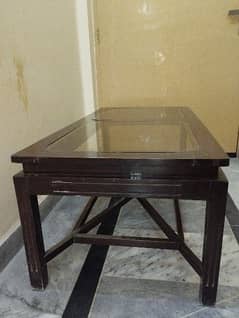 2 wood small mirror tables and one big table