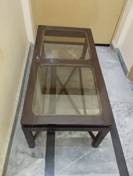 2 wood small mirror tables and one big table 2