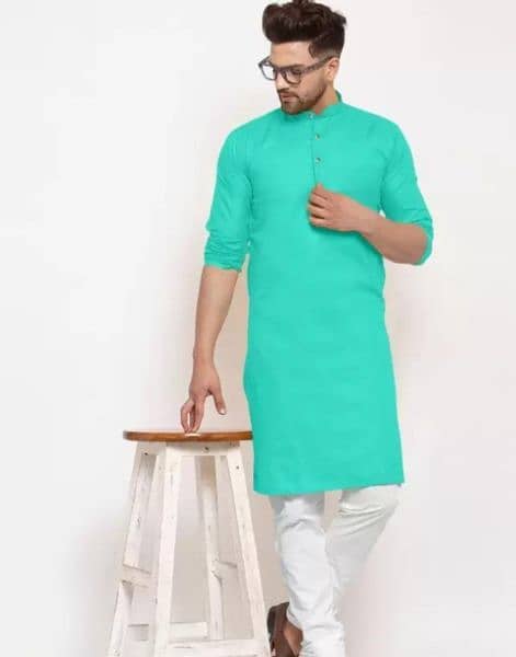 2 Pc's Man's Stitched Cotton Plain Kutra Pajama 0