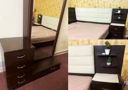 Bed Set (Bed with spring mattress, Side tables and Dressing table)