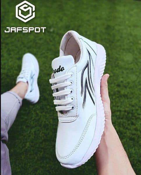 Men's Athletic Running Sneakers -JF019, White With Black Lines 4
