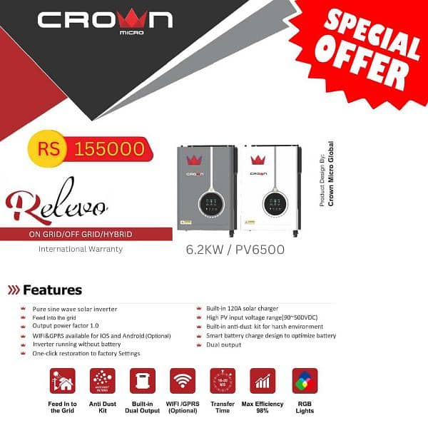 Crown Relevo 6.2kw pv6500 box pack. Wholesale Price 1