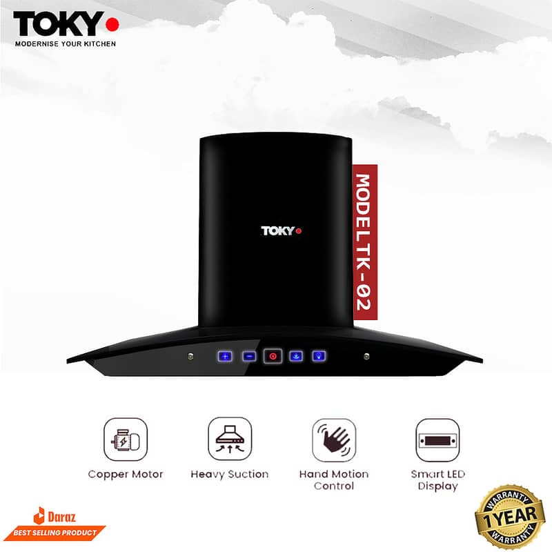 Tokyo Black Stainless Steel Kitchen Hood with touch and Hand Motion 0