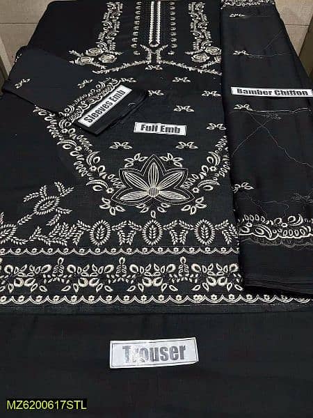 3 Pcs Women's Unstitched Dhanak Embroidered Suit 2