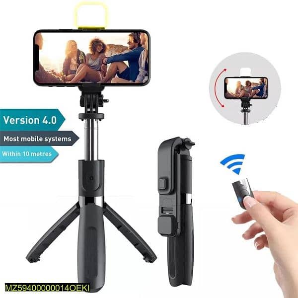 Selfie Stick with LED light, Mini tripod stand 1