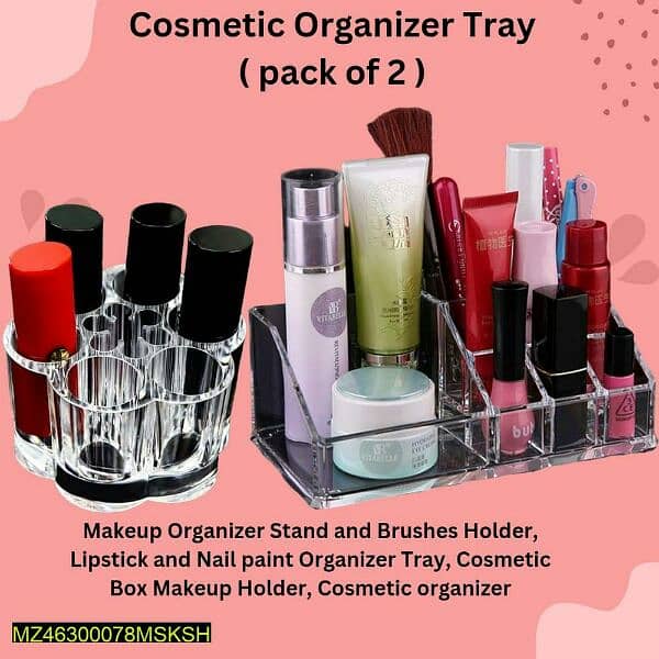 Cosmetics organizer tray,pack of 2 1