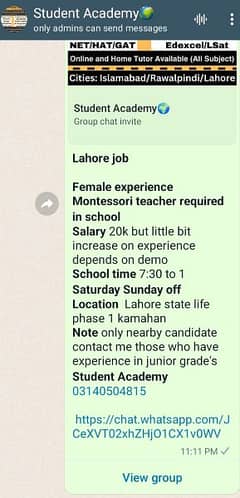 female Montessori teacher required for school (03140504815) 0