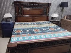 King size bed with mattress and 2 side tables, Condition like New