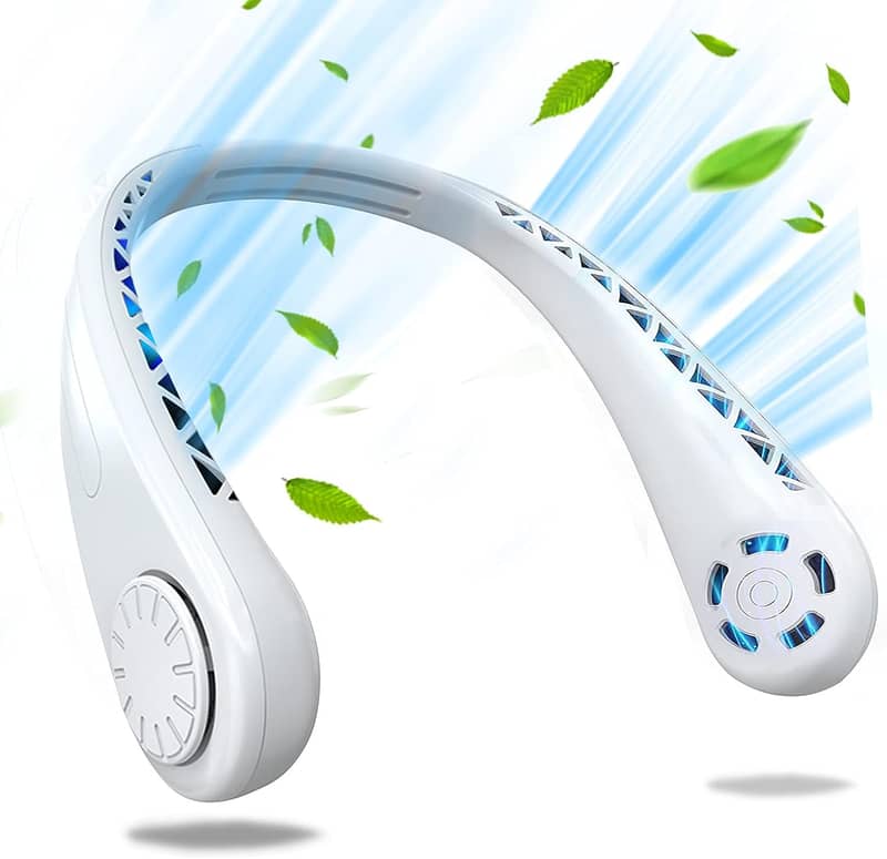 Leafless Portable Neck Fan - USB Rechargeable 3 Speeds - White 0