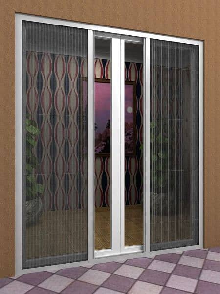 window blinds, wallpaper, wooden floor, folding fly screen zigzag 12