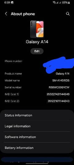 Samsung A14 6 plus 128 black color