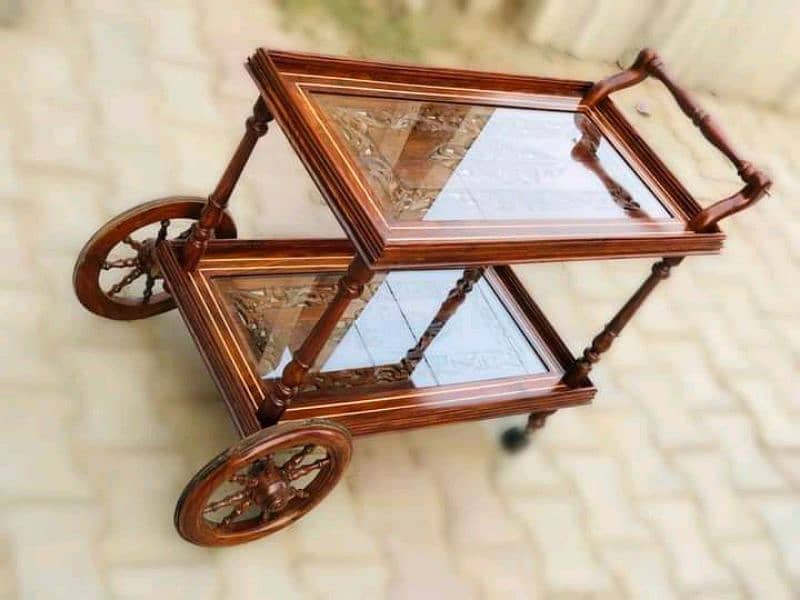 2 Step Chinioti handmade wooden tea trolley 3