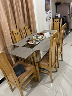Dining Table / 6 Seater / Wooden / Glass Top / 6 Chair / Furniture