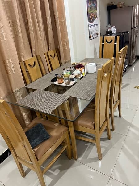 Dining Table / 6 Seater / Wooden / Glass Top / 6 Chair / Furniture 0