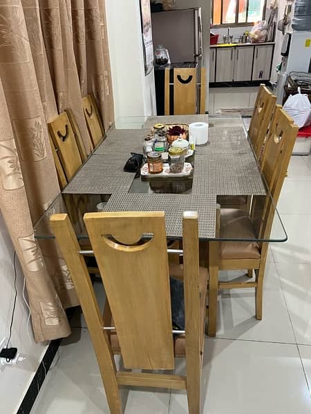 Dining Table / 6 Seater / Wooden / Glass Top / 6 Chair / Furniture 2