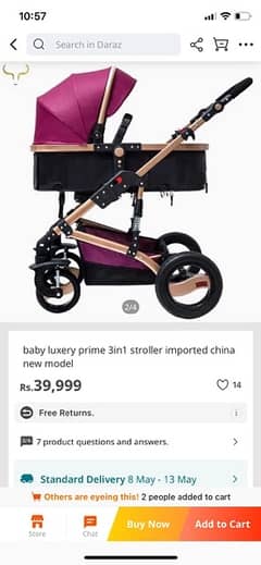 luxury Imported pram stroller 3 in 1