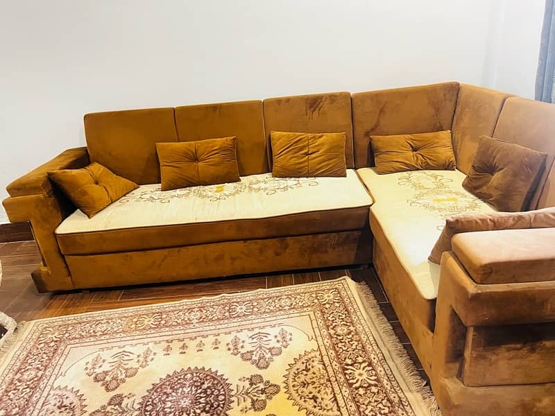 brown and beige L shaped corner sofa 4
