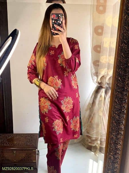 2 pcs woman's stitched Arabic lawn printed shirt and trouser 2