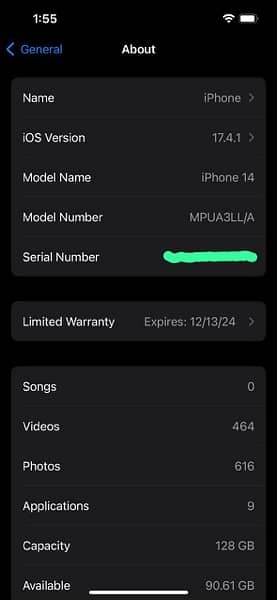 Iphone 14 128gb Non PTA in warranty LLA variant 7