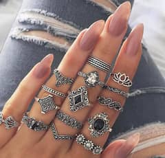 15 PCs trendy ring set for girls 0