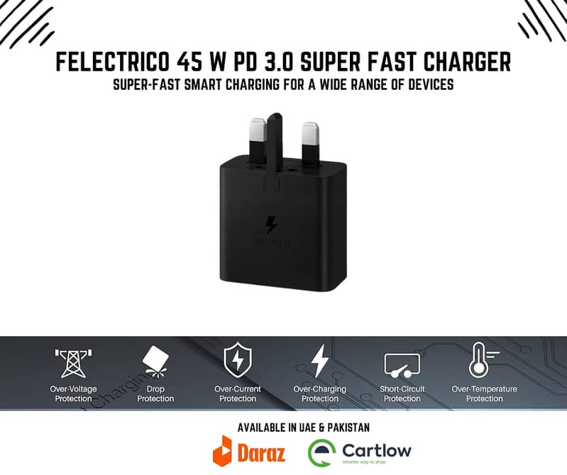 Felectrico - 45W Smart Super Fast Charger Type C, PD 3.0, Smart Chip 4