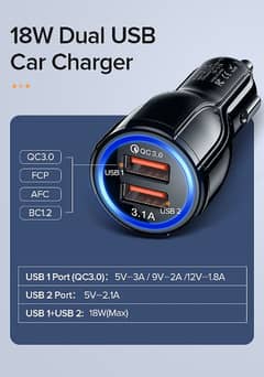 18W 3.1A Car Charger Dual USB Fast Charging QC Phone Charger Adapters 0
