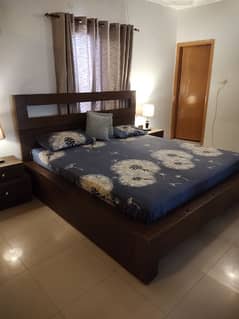 6 Months Used Wooden Bed with two Side Tables