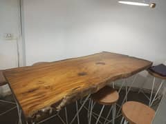 Wooden Plank Dining Table with Stools