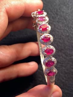 natural untreated ruby cut stone bracelet with 925 sterling silver