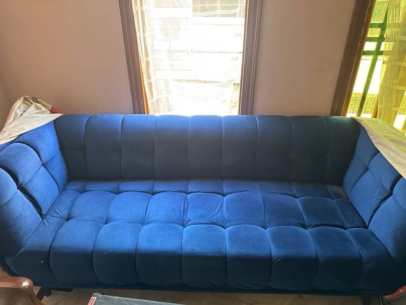 Blue colour Bakhmal Cloth Sofa Set 2