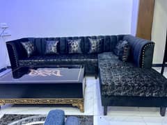 L Shape Sofa Set 6 Seater,With Cusions Black