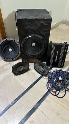 Car Sound System 2 Woofers Kenwood, Pioneer Speakers, Amp, Wires