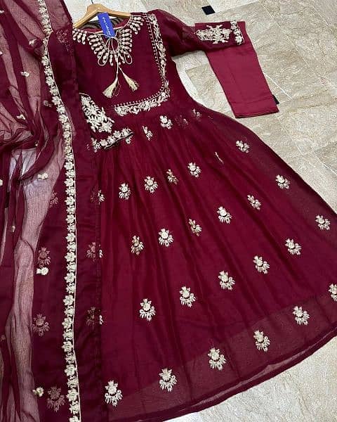 Neck,Sleevee,Front Embroidered Maxi With Emb Dupatta 3Pcs 9