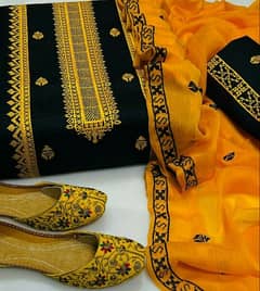 2 pcs women's unstitched cottan Loan embroidered suit