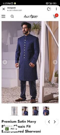 Premium Satin Navy Amir Adnan Sherwani