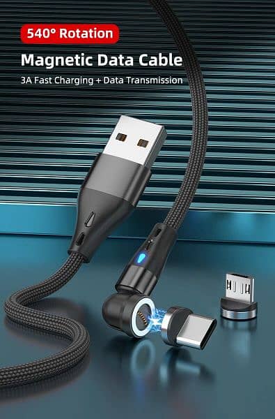 3A 540 Rotate Magnetic Cable Fast Charging USB Cable Micro Cable 2