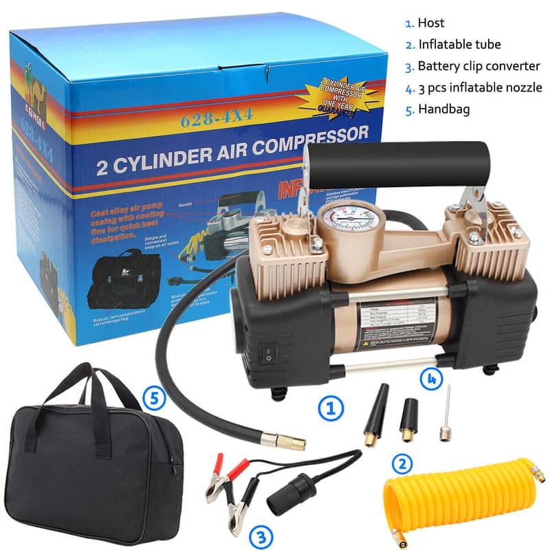 Dual 2 Cylinder Heavy Duty Double Air Compressor Or Car Inflator 4
