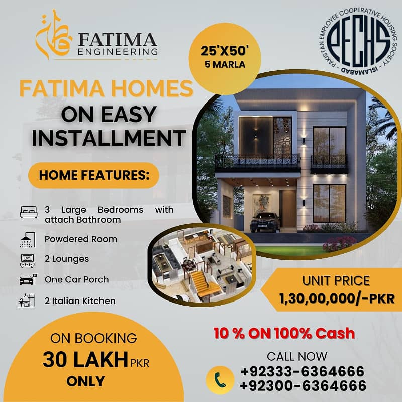 5 Marla Double Story 3 Bedroom Brand New House Available On Easy Instalment Plan By Fatima Homes 0