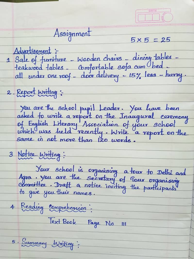Handwriting Assignment work 7