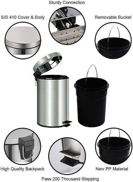 Stainless Steel Dustbin 8L With Pedal 2