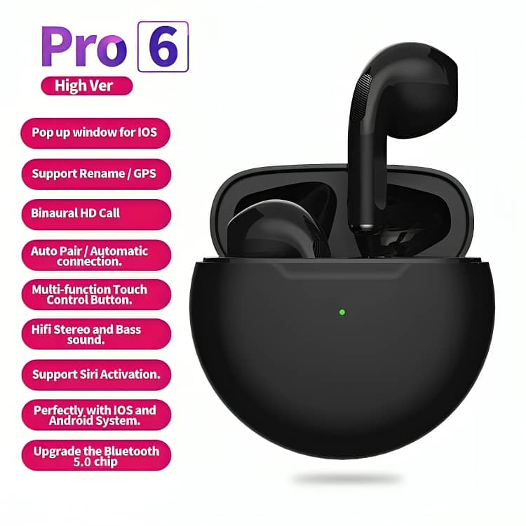 Air Pro 6 TWS Wireless Headphones Bluetooth Earphones Mic Pods 1