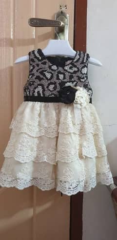 Black & Off white Embroidered Frock with black tites (1 - 1.5 years)