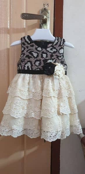 Black & Off white Embroidered Frock with black tites (1 - 1.5 years) 0