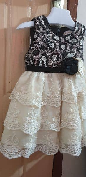 Black & Off white Embroidered Frock with black tites (1 - 1.5 years) 1