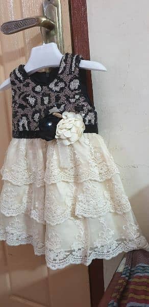 Black & Off white Embroidered Frock with black tites (1 - 1.5 years) 2