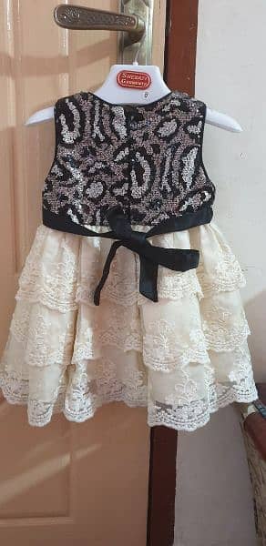 Black & Off white Embroidered Frock with black tites (1 - 1.5 years) 3