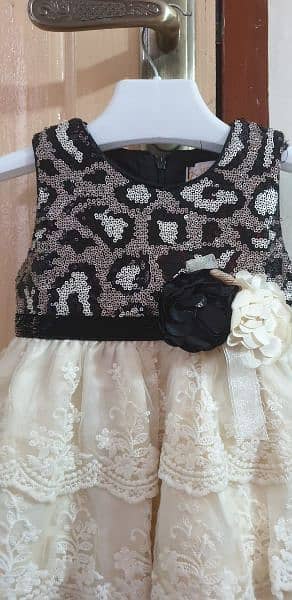 Black & Off white Embroidered Frock with black tites (1 - 1.5 years) 4