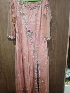 macxi pink color with purple flowers and dupatta