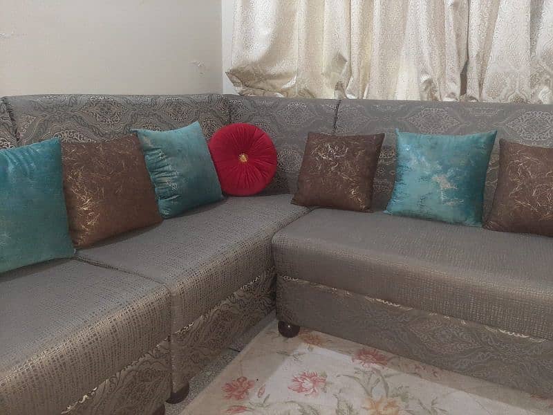 sofa l shape only 1 week use 0323 4670166 0323 7876834 contact numbers 6